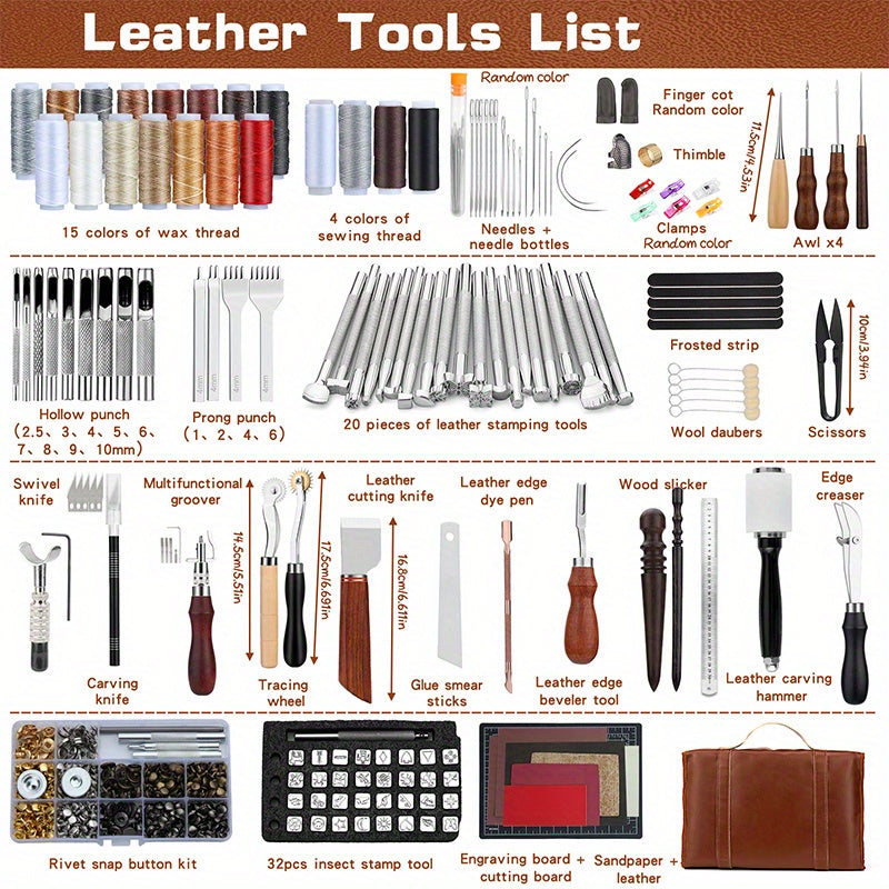 High Quality Professional Leather Tooling Kit Leather Craft Tools Leather Working Kit with Custom Handbag Cutting Mats Engraving Punching Sewing Stamping Sanding Tools Leather Tools for Leather Working