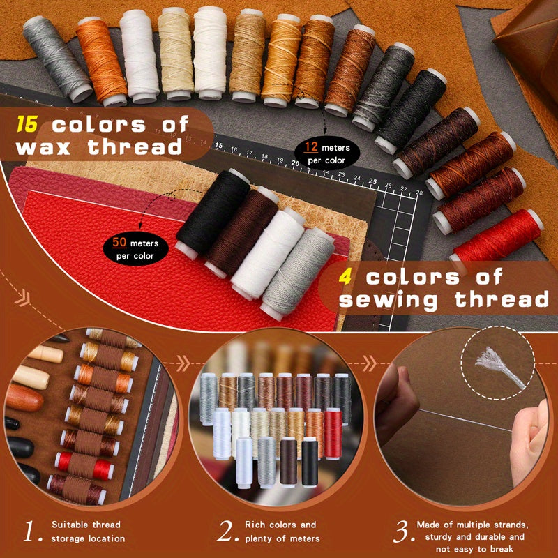 High Quality Professional Leather Tooling Kit Leather Craft Tools Leather Working Kit with Custom Handbag Cutting Mats Engraving Punching Sewing Stamping Sanding Tools Leather Tools for Leather Working
