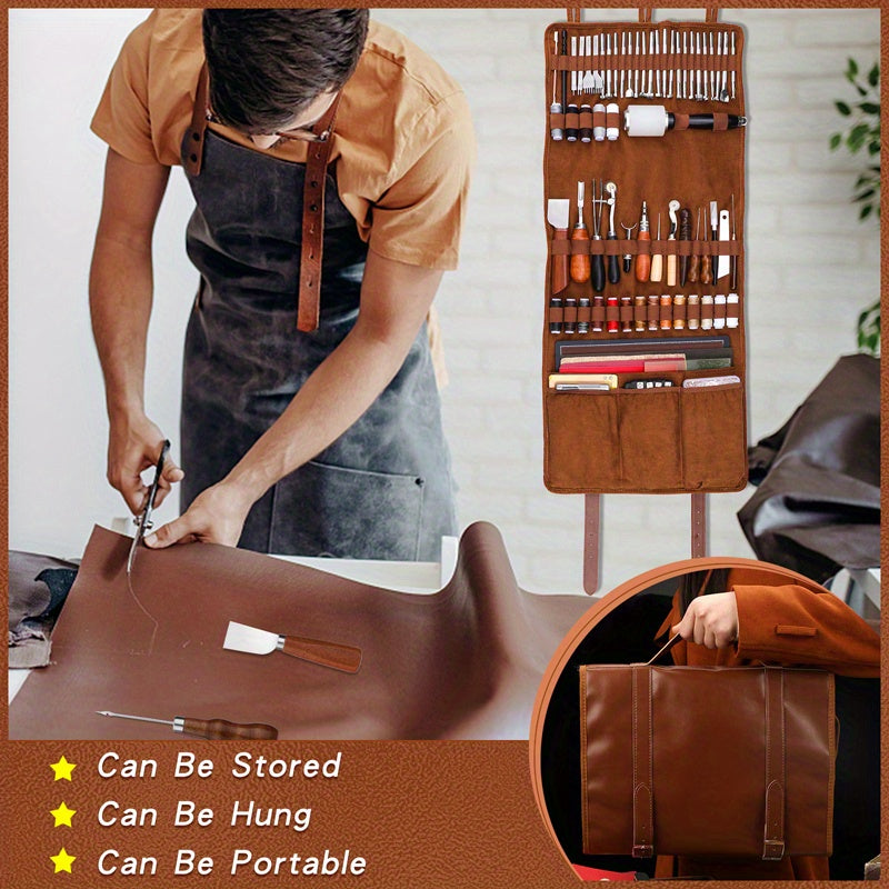 High Quality Professional Leather Tooling Kit Leather Craft Tools Leather Working Kit with Custom Handbag Cutting Mats Engraving Punching Sewing Stamping Sanding Tools Leather Tools for Leather Working