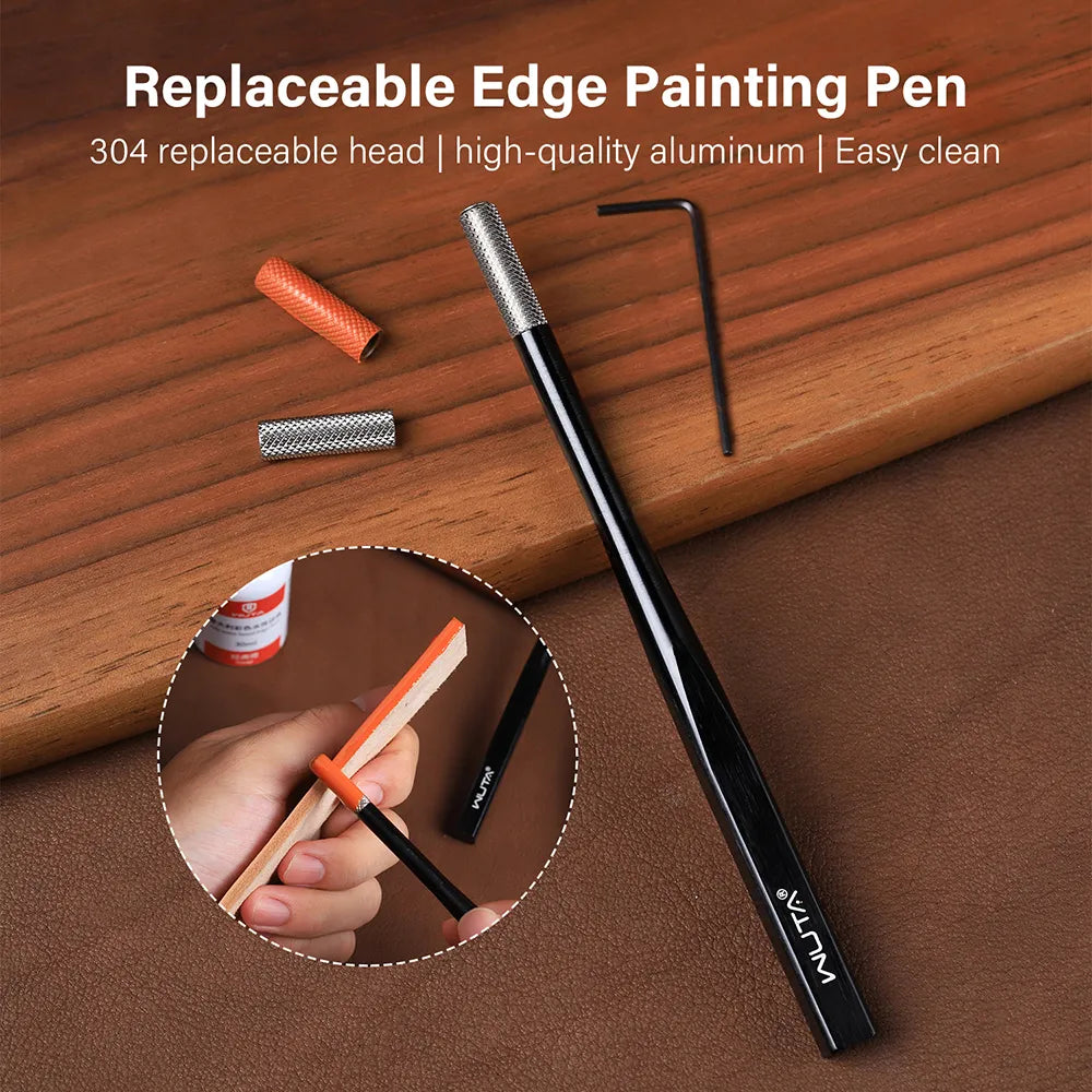 WUTA Replaceable Roller Head Leather Edge Paint Applicator Edge Dye Roller Pen With 2 Spare Rollers DIY Leather Craft Tools