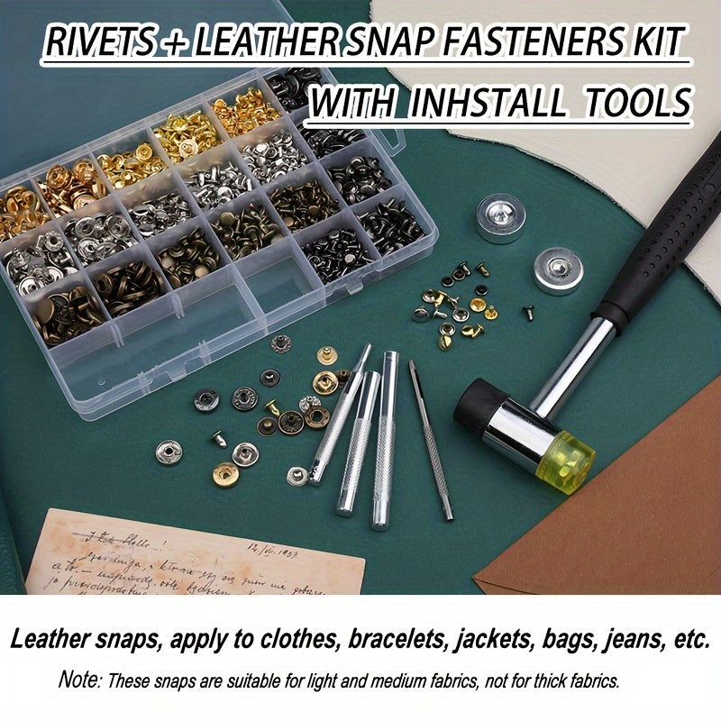 WUTUREE Leather Rivets Kit - With Rubber Hammer, Hole Puncher & Storage Box - Metal Rivets for DIY Leather Craft, Clothes, Shoes Decoration & Repair - For Crafters & DIY Enthusiasts