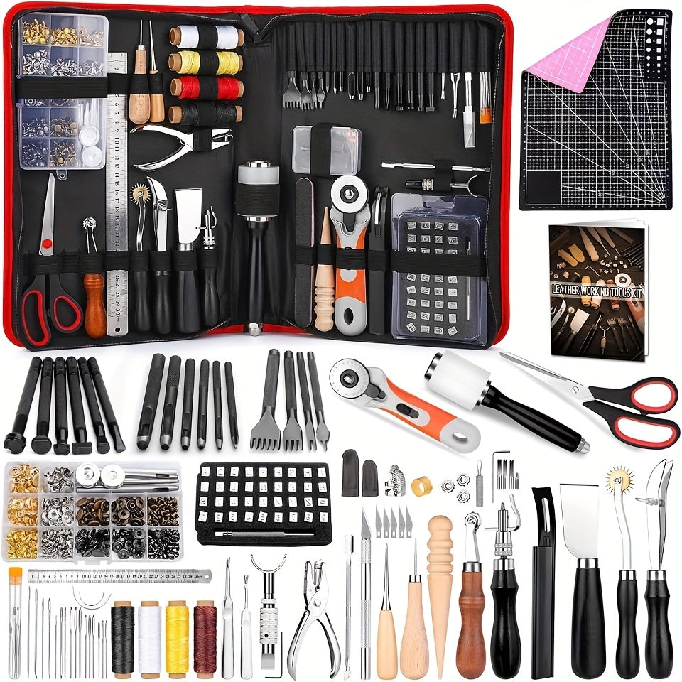 WUTUREE 415pcs Professional Leather Working Kit with Punching Sewing Stamping Tools And Rivets Set Instruction for Beginner DIY Leather Craft Making