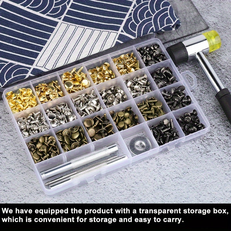WUTUREE Leather Rivets Kit - With Rubber Hammer, Hole Puncher & Storage Box - Metal Rivets for DIY Leather Craft, Clothes, Shoes Decoration & Repair - For Crafters & DIY Enthusiasts