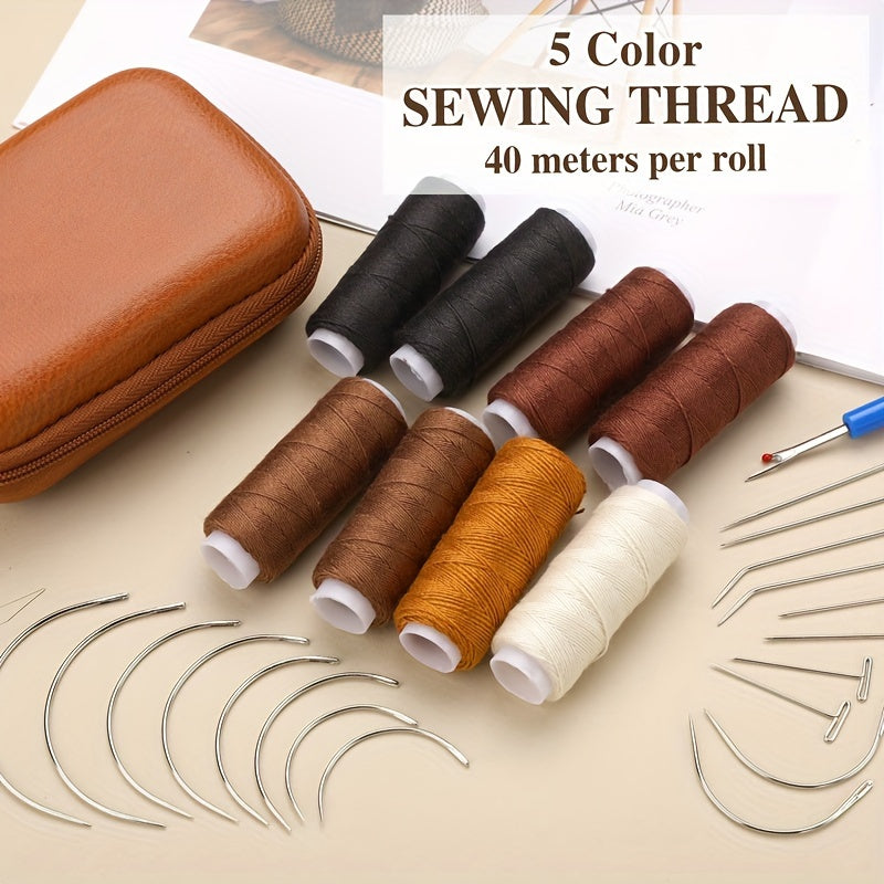 1 Set Hair Extension Sewing Kit, 8 Rolls Durable Thread, 18 T/C/J/I Needles, Hand Sewing Supplies for Wig Making, Hair Extensions, Leather Craft Repair