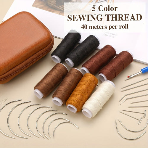 1 Set Hair Extension Sewing Kit, 8 Rolls Durable Thread, 18 T/C/J/I Needles, Hand Sewing Supplies for Wig Making, Hair Extensions, Leather Craft Repair