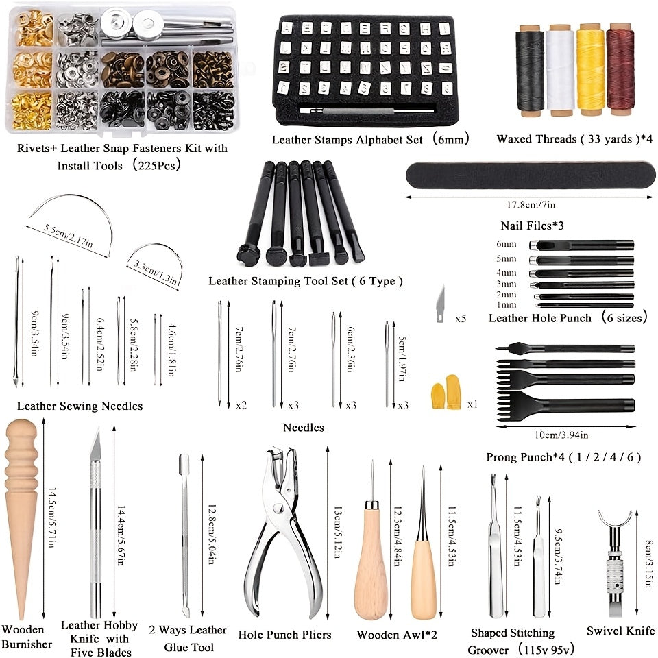 WUTUREE 415pcs Professional Leather Working Kit with Punching Sewing Stamping Tools And Rivets Set Instruction for Beginner DIY Leather Craft Making