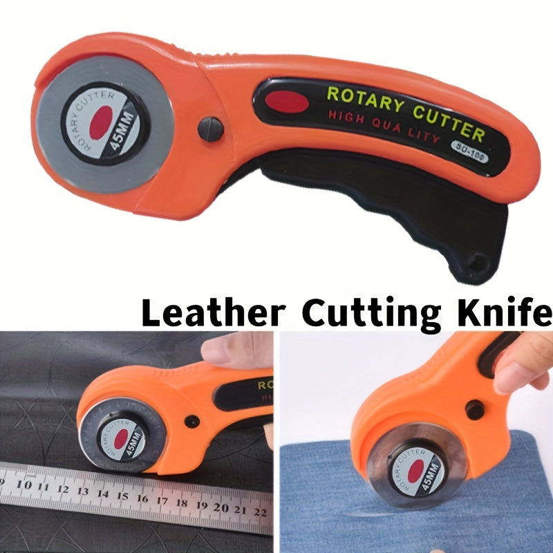 45mm Orange Cut Cloth Round Hob Fabric Leather Craft Wheel Cutter Handle Roller With Blade Rotary Cutter Tools Knife