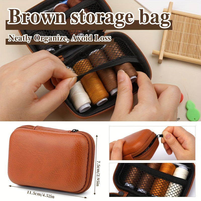 1 Set Hair Extension Sewing Kit, 8 Rolls Durable Thread, 18 T/C/J/I Needles, Hand Sewing Supplies for Wig Making, Hair Extensions, Leather Craft Repair