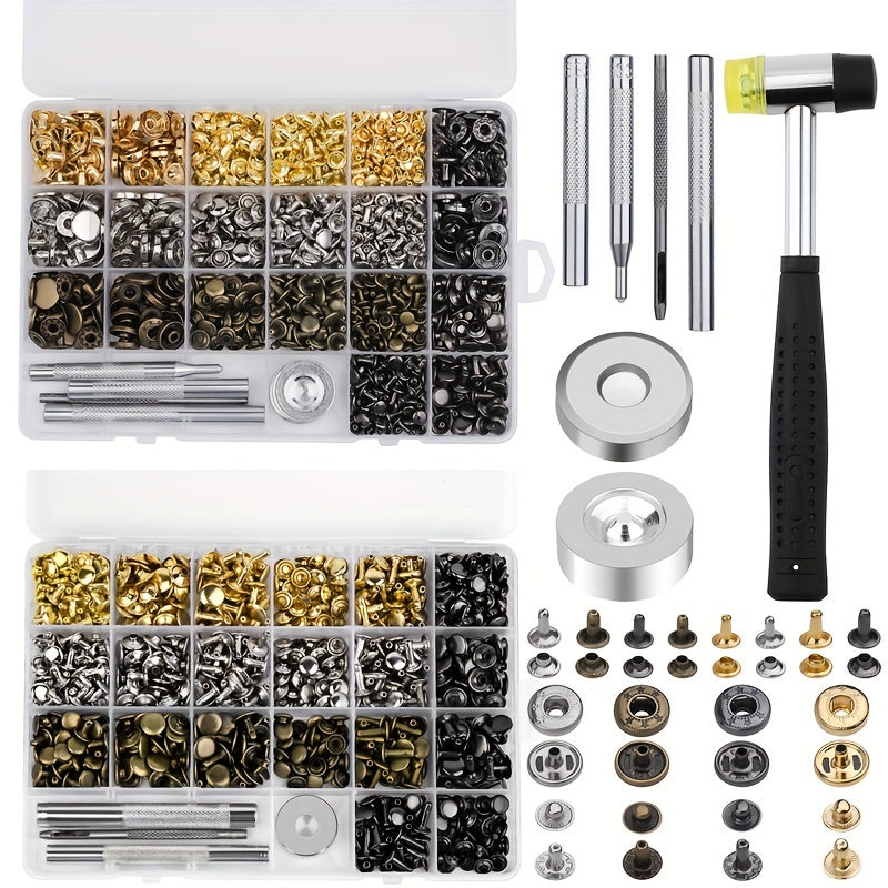 WUTUREE Leather Rivets Kit - With Rubber Hammer, Hole Puncher & Storage Box - Metal Rivets for DIY Leather Craft, Clothes, Shoes Decoration & Repair - For Crafters & DIY Enthusiasts