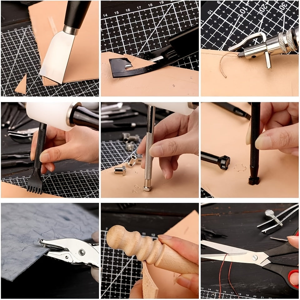 WUTUREE 415pcs Professional Leather Working Kit with Punching Sewing Stamping Tools And Rivets Set Instruction for Beginner DIY Leather Craft Making