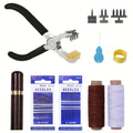 Leather Craft Punching Pliers Set, 4mm Silent Diamond Chopper Leather Punching Pliers with Interchangeable Heads, Metal Hand Sewing Punching Tool Set, Including Leather Needle, Wooden Storage Syringe, Needle Threader, Thimble