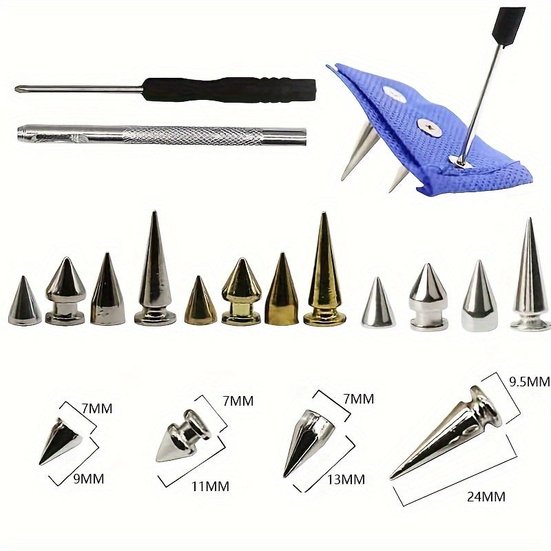 180/80sets Punk Rivet Screws Back Studs And Tip Kit, With Tools Leather Craft Bullet Cone DIY Leather Collar Bangle