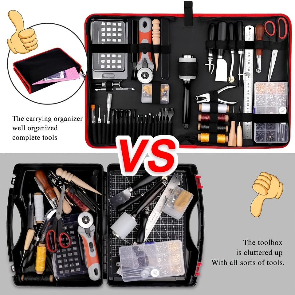 WUTUREE 415pcs Professional Leather Working Kit with Punching Sewing Stamping Tools And Rivets Set Instruction for Beginner DIY Leather Craft Making