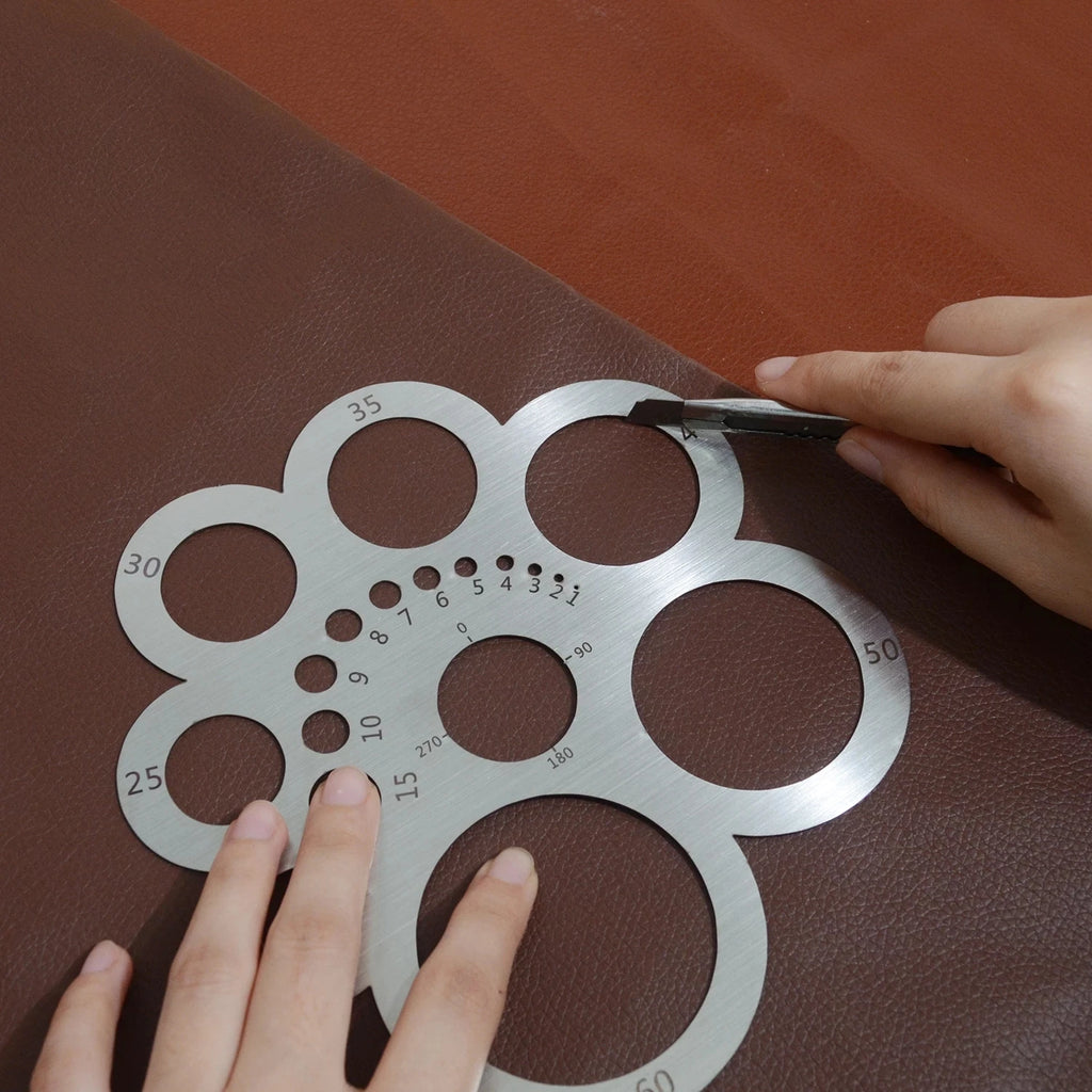 Round Leather Cutting Tools Metal Corner Cutting Ruler Circle Ruler Circle Leather Punch Leather Templates