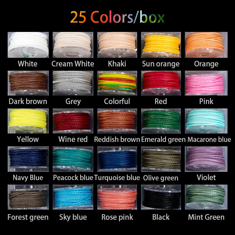 WUTA Leather Sewing Thread Kit Round Waxed Thread 25 Colors Set Mini Bobbin Thread Handmade DIY Braided Rope Bracelet Line