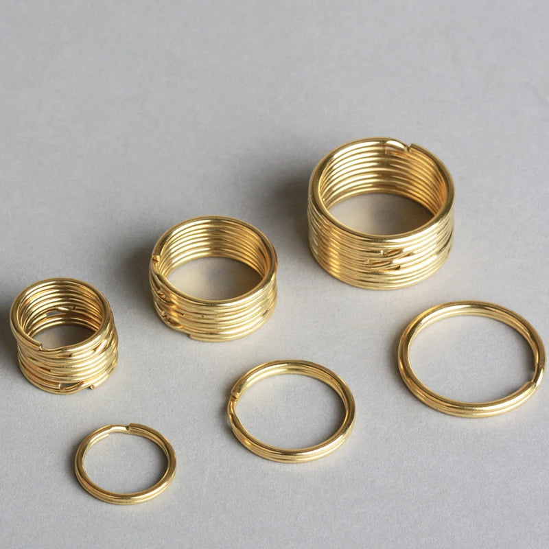 WUTA 10 Pcs Solid Brass Key Rings Split Ring (Never Fade) Round Key Holder Key Chain Hook Hardware Leather Craft DIY Accessories