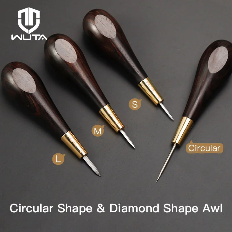 WUTA 2nd Generation Leather Stitching Awl Diamond Shape Ebony Blackwood & Brass Craft Tool Hand Sewing Awl DIY Stitcher Taper