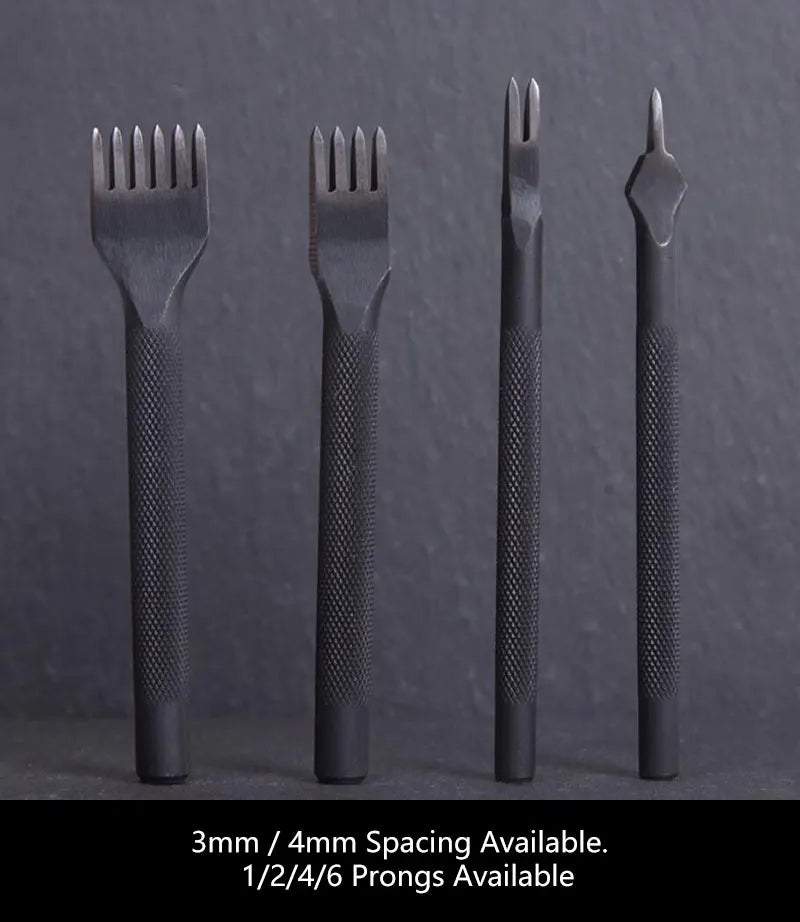 WUTA Leather Craft Chisel Hole Punch Tools 4mm 1+2+4+6 Set Diamond Point Black Pricking Iron Leather Stitching Tools