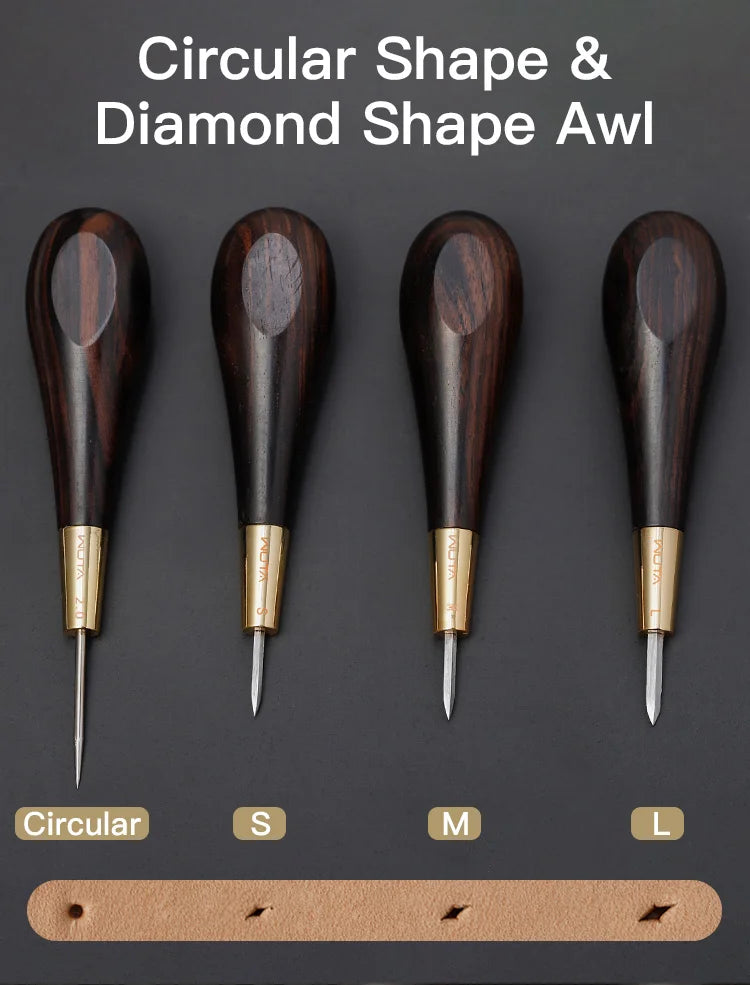 WUTA 2nd Generation Leather Stitching Awl Diamond Shape Ebony Blackwood & Brass Craft Tool Hand Sewing Awl DIY Stitcher Taper