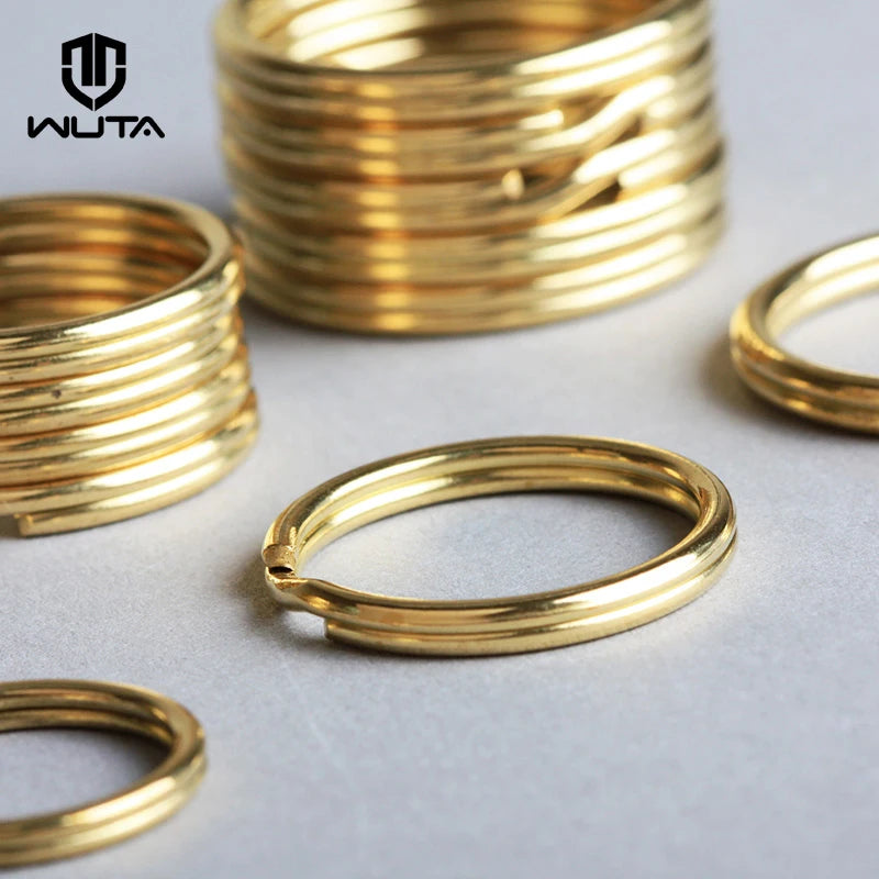 WUTA 10 Pcs Solid Brass Key Rings Split Ring (Never Fade) Round Key Holder Key Chain Hook Hardware Leather Craft DIY Accessories