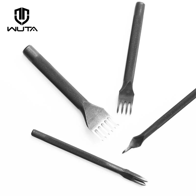 WUTA Leather Craft Chisel Hole Punch Tools 4mm 1+2+4+6 Set Diamond Point Black Pricking Iron Leather Stitching Tools