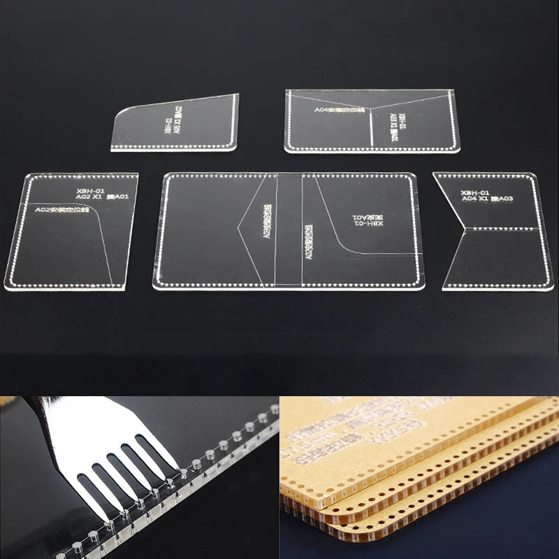 YOMDID 5pcs Acrylic Wallet Card Bag Transparent Templates Leather Craft Pattern Stencil Leather Tool acrylic leather template