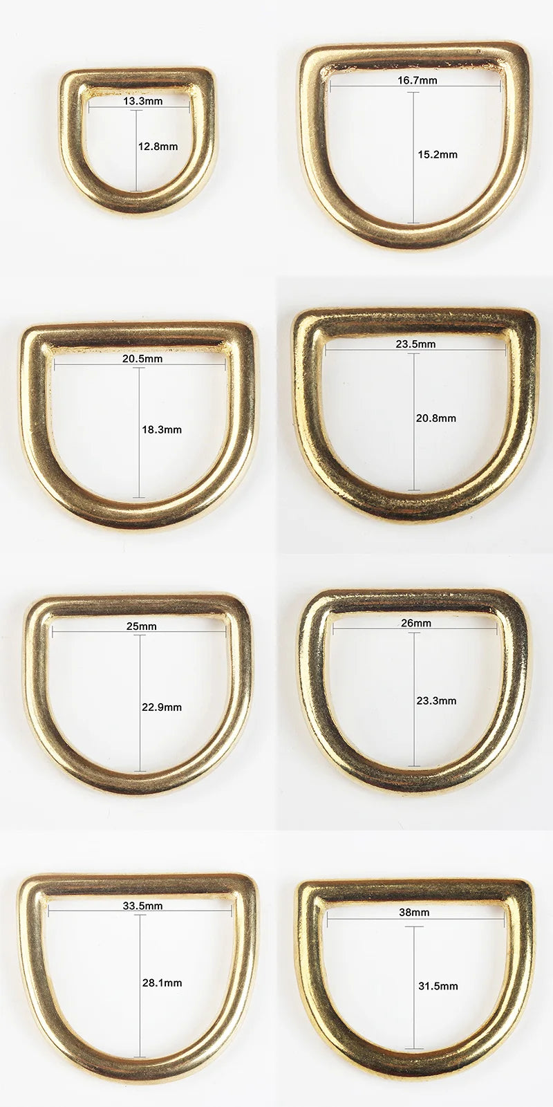 WUTA Solid Brass Cast Rigging Dee Ring Saddle Dog Collar Strap Harness Dees DIY Bag luggage hardware Leather Accessories 2/10pcs