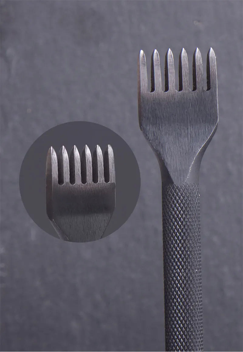 WUTA Leather Craft Chisel Hole Punch Tools 4mm 1+2+4+6 Set Diamond Point Black Pricking Iron Leather Stitching Tools