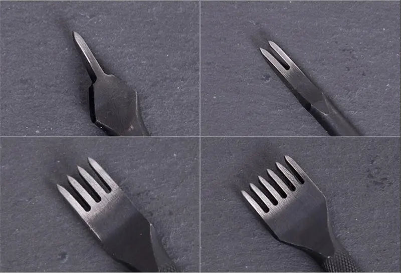 WUTA Leather Craft Chisel Hole Punch Tools 4mm 1+2+4+6 Set Diamond Point Black Pricking Iron Leather Stitching Tools
