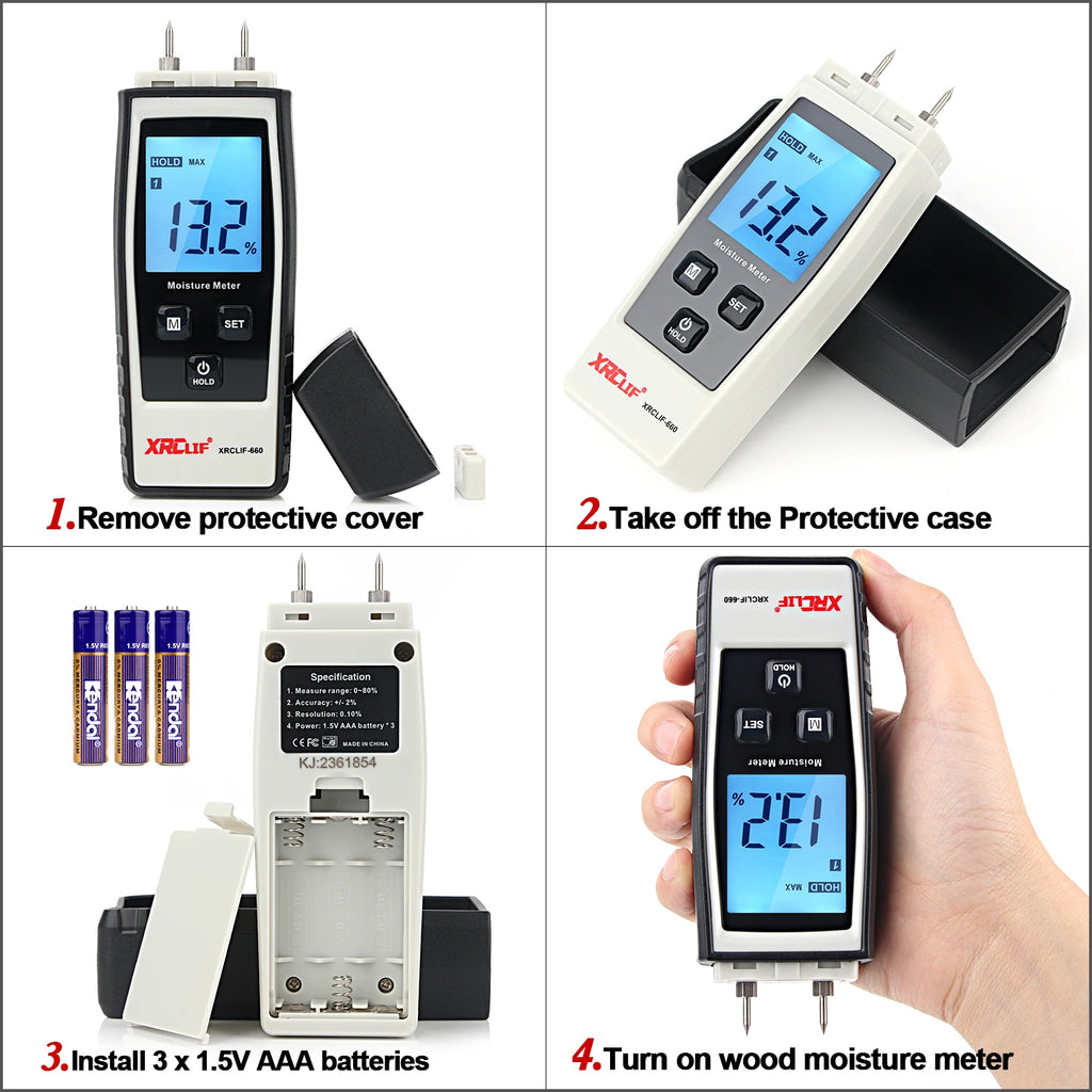 XRCLIF Wood Moisture Meter Digital Handheld Wood Moisture Meter Concrete Woodworking carton Building Material Moisture Meter