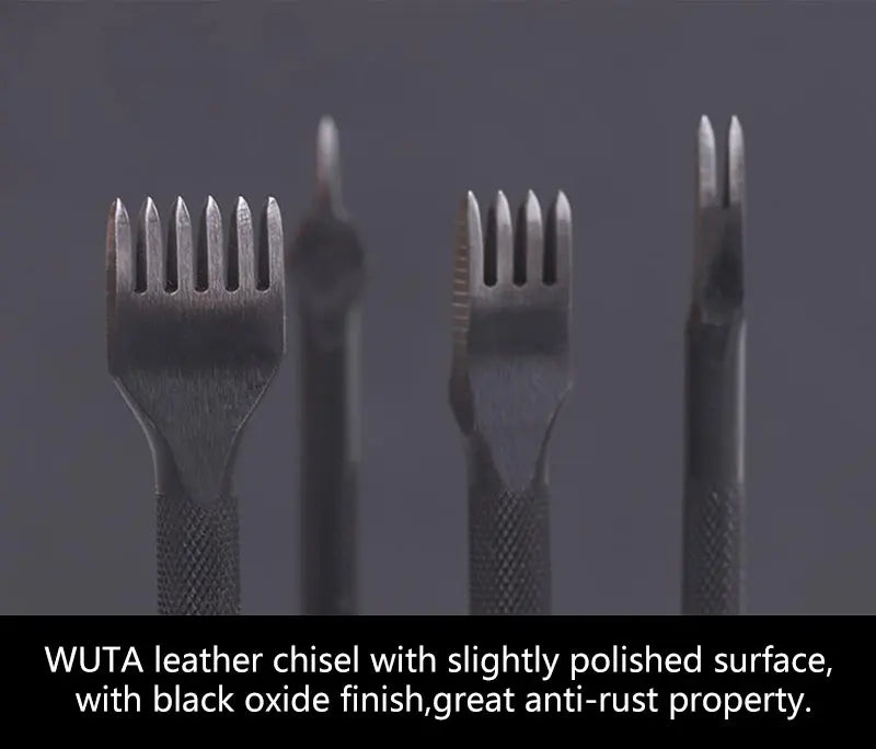 WUTA Leather Craft Chisel Hole Punch Tools 4mm 1+2+4+6 Set Diamond Point Black Pricking Iron Leather Stitching Tools