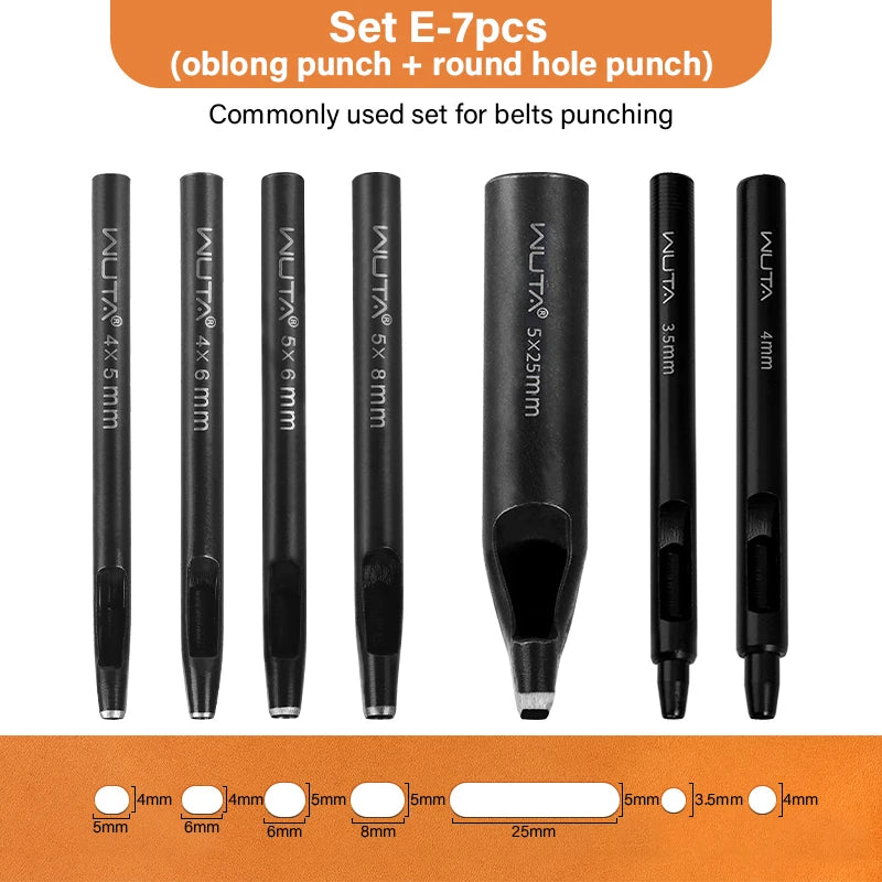 WUTA Basic Series 3-7 Pcs Oblong Leather Punch Tools Set Oval Belt Hole Puncher Watch Band Flat Hollow Punches Diy Craft Tools