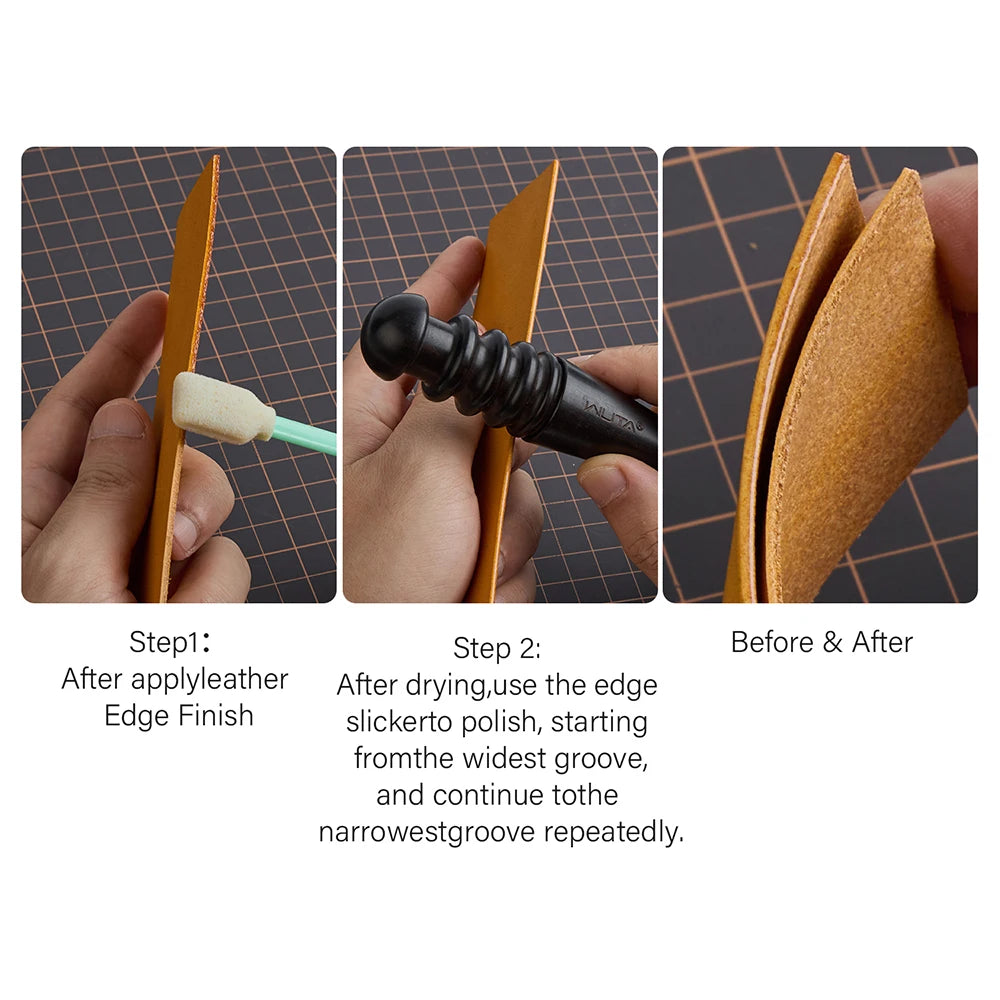 WUTA 1PC Pro Leather Edge Burnisher High Density Ebony Black Wood Slicker Upgrade Burnishing & Polishing DIY Leather Craft Tools