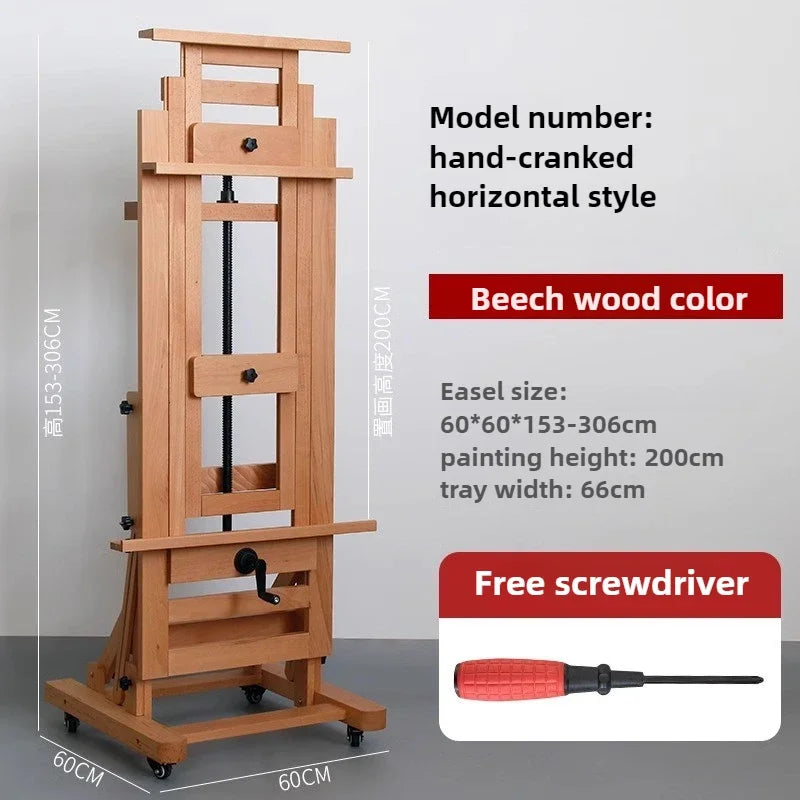 Beech Wood Professional Grade Easel Single Rocker Height Adjustable Horizontal Vertical Solid Wood Floor Standing Large Easel