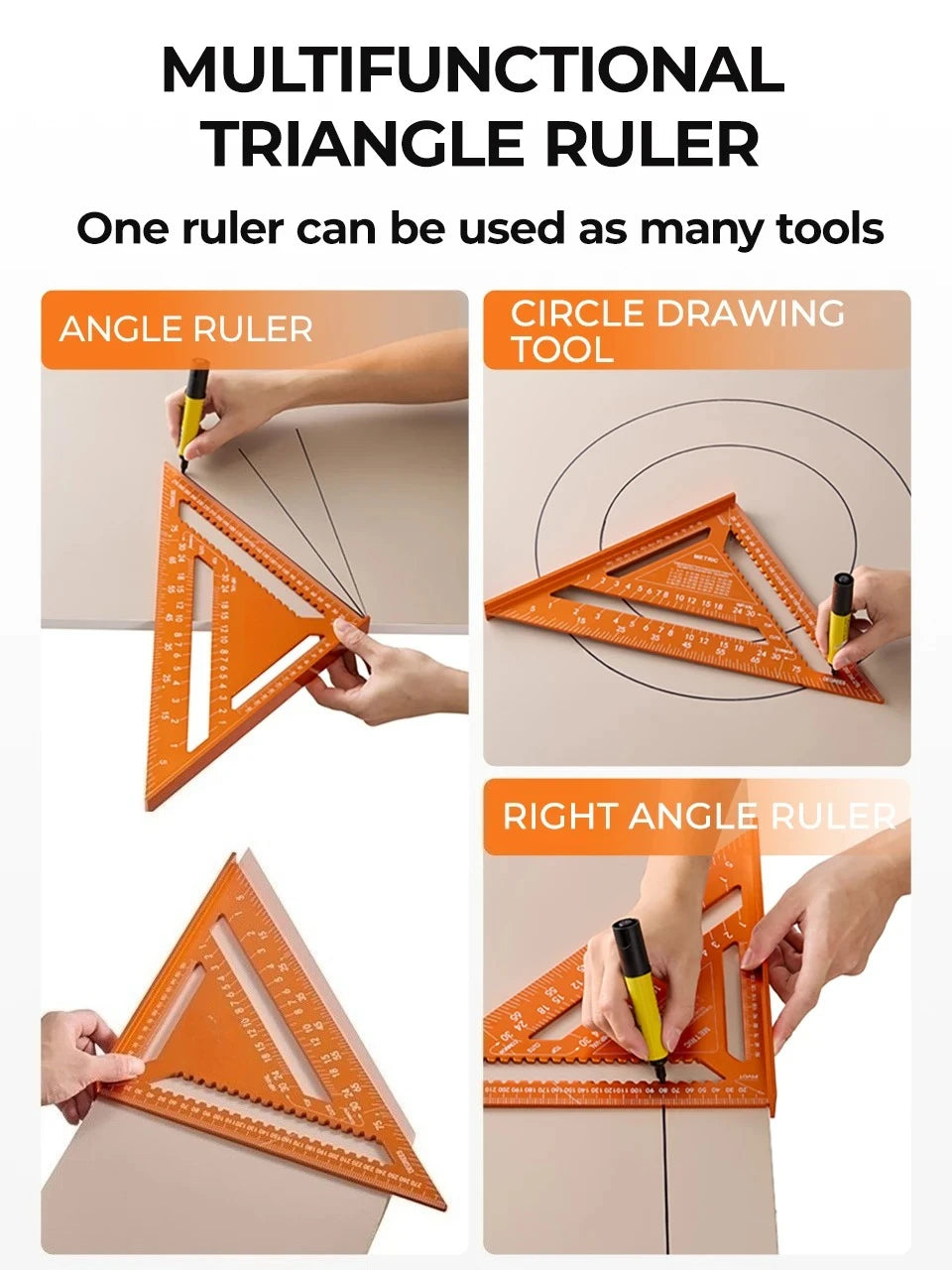 Aluminum Alloy Double Scale Triangle Ruler Angle Ruler Carpenter Triangle Square Rafter Tool Mensurement Tool for Woodwork