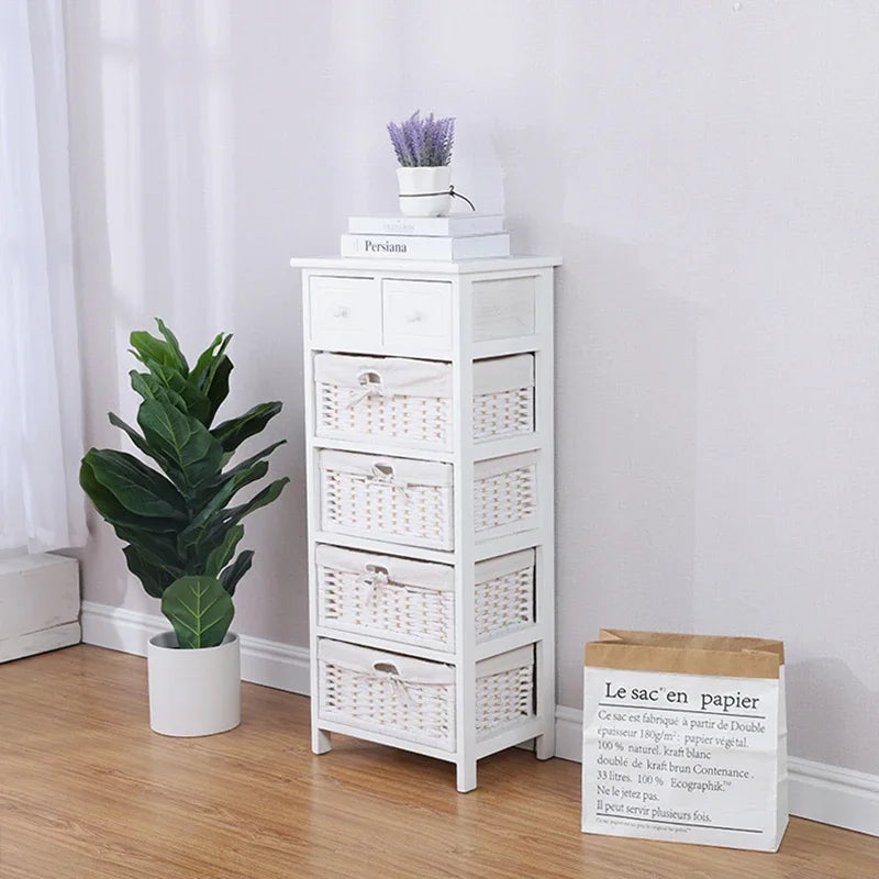 Countryside  Living Room Furniture Wood Cabinets with Rattan Basket Drawerdrawer type storage Living room cabinet