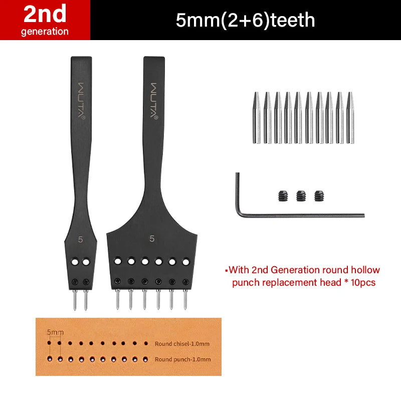 WUTA 2nd Generation Sharp Head Replaceable Pricking Iron Removable Round Hole Punch Leather Craft Chisel DIY Leather Tools