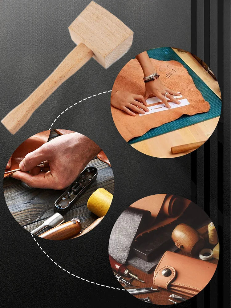 Wooden mallet, ergonomic handle, multi-purpose wooden mallet for woodworking, leather crafting, ice crushing, sturdy and durabl