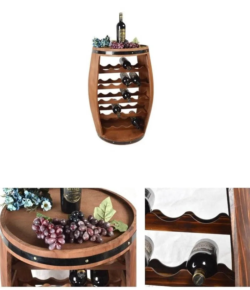 Solid Wood Wine Rack Oak Barrel Modelling Creative Wine Cellar Aesthetic Luxury Display Decoration Retro Shelf Bar Furniture