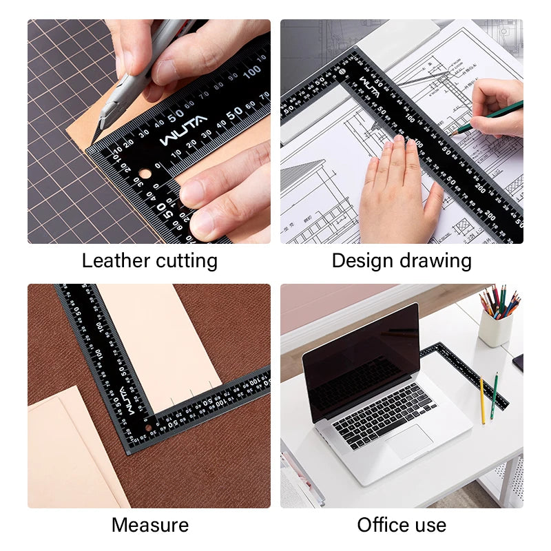 WUTA Leather Cutting Ruler Wide Metal Square Angle Measuring Steel L-Shaped Ruler for Building Framing Gauges Scale 300X200mm