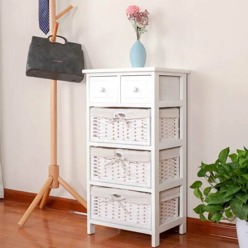 Countryside  Living Room Furniture Wood Cabinets with Rattan Basket Drawerdrawer type storage Living room cabinet