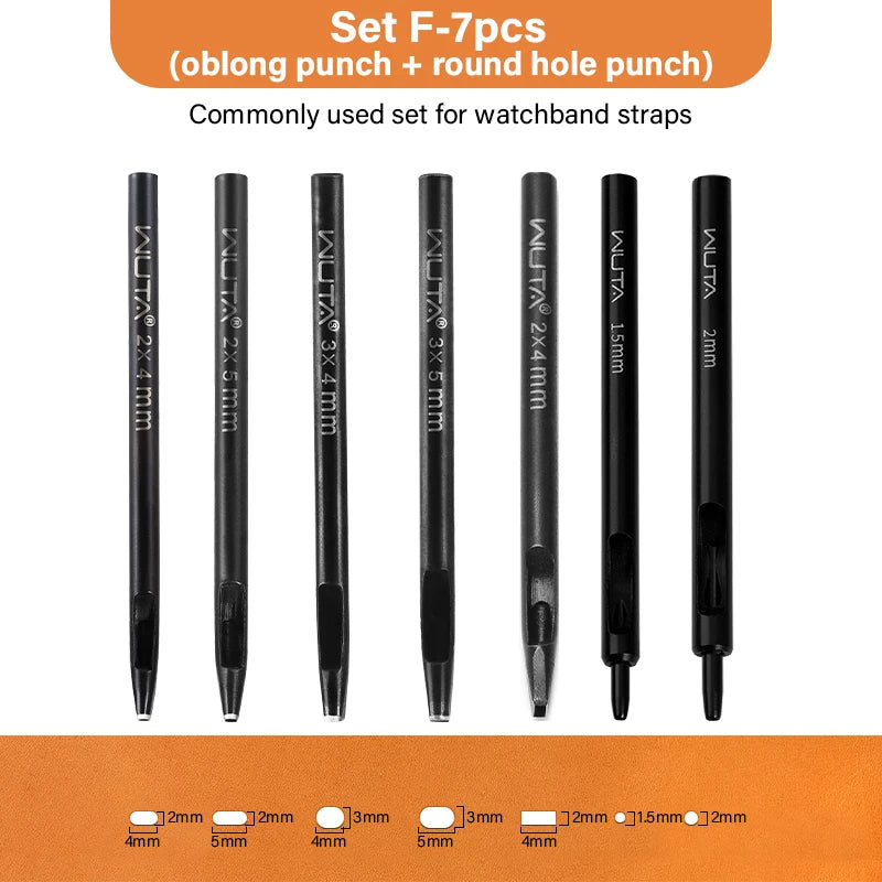 WUTA Basic Series 3-7 Pcs Oblong Leather Punch Tools Set Oval Belt Hole Puncher Watch Band Flat Hollow Punches Diy Craft Tools