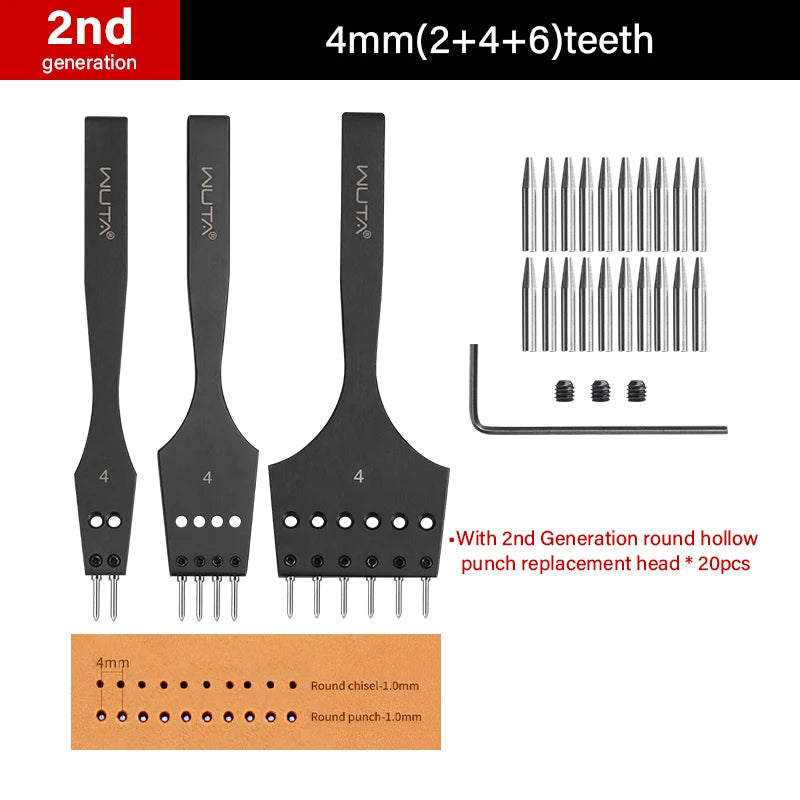 WUTA 2nd Generation Sharp Head Replaceable Pricking Iron Removable Round Hole Punch Leather Craft Chisel DIY Leather Tools