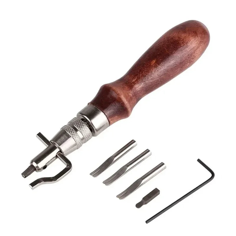 KRABALL 7 in 1 Pro Adjustable Leather Stitching Groover and Creasing Edge Beveler Leathercraft Kits Carving Cutting Edge Tools