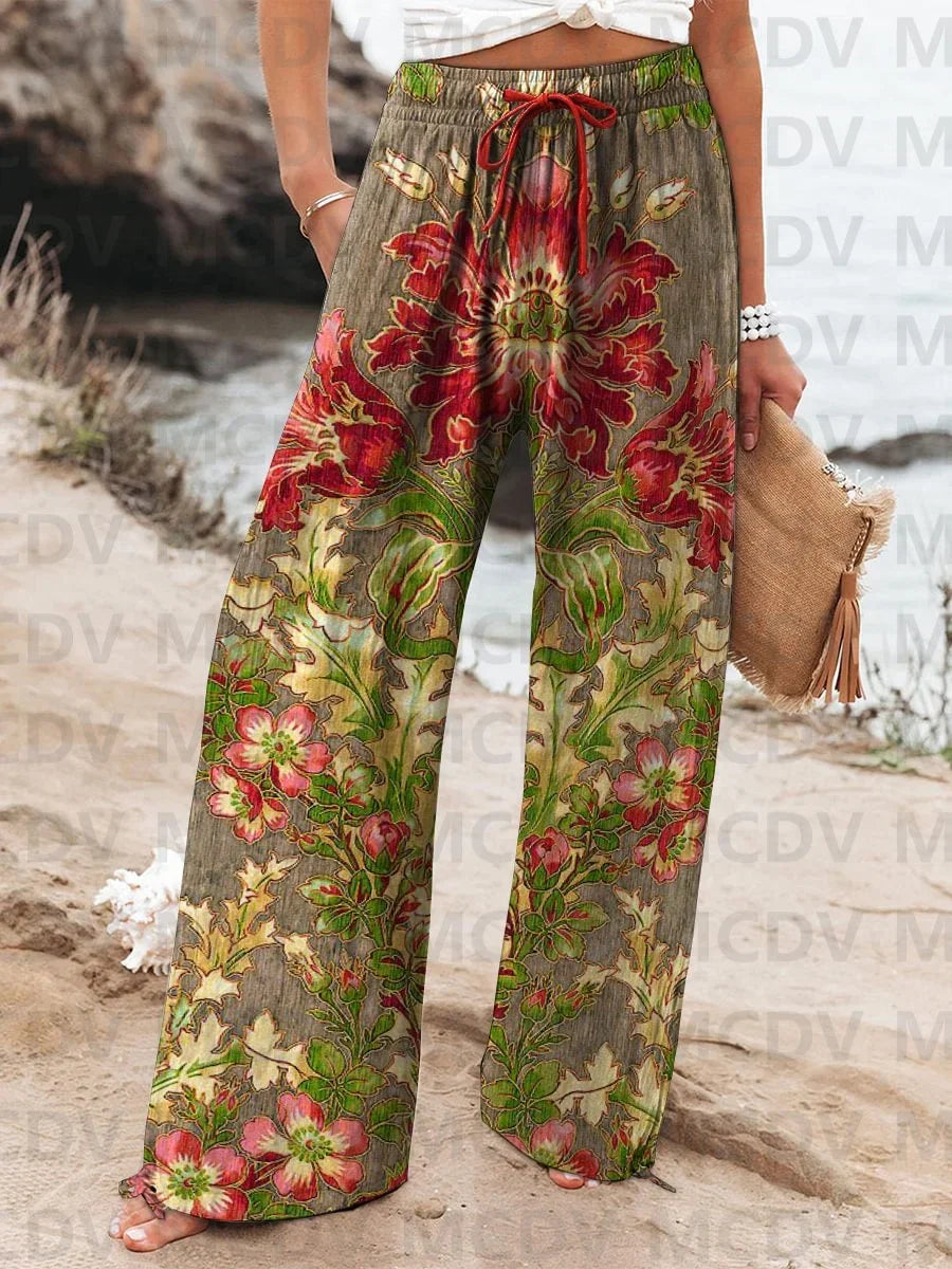 Women's Vintage Fish Sardines Art Print Linen Casual Pants