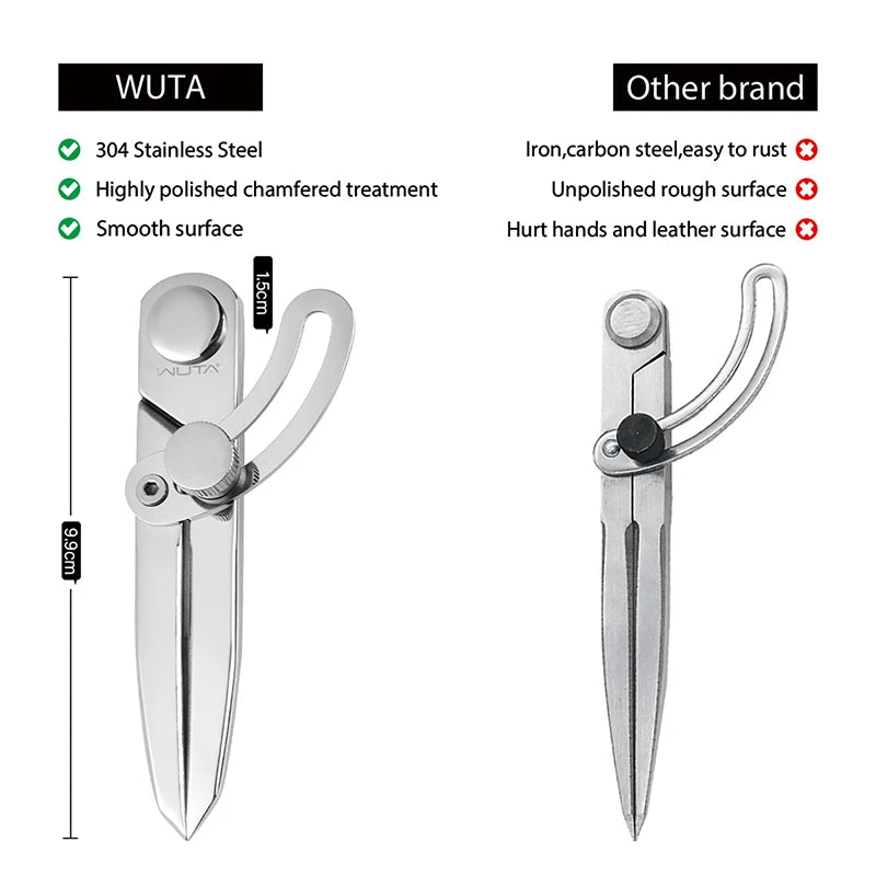 WUTA 304 Stainless Steel Leather Compass Adjustable Spacing Wing Divider Completely Polished Craft Regulation Tools DIY Scriber