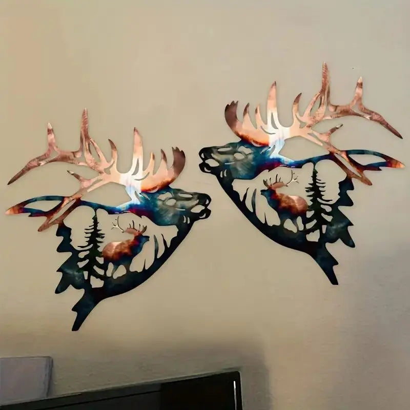 1pc Left/Right Elk Deer Metal Wall Art Sculpture Silhouette Craft With Rustic Cabin Decor Finish Wall Country House Decorative F