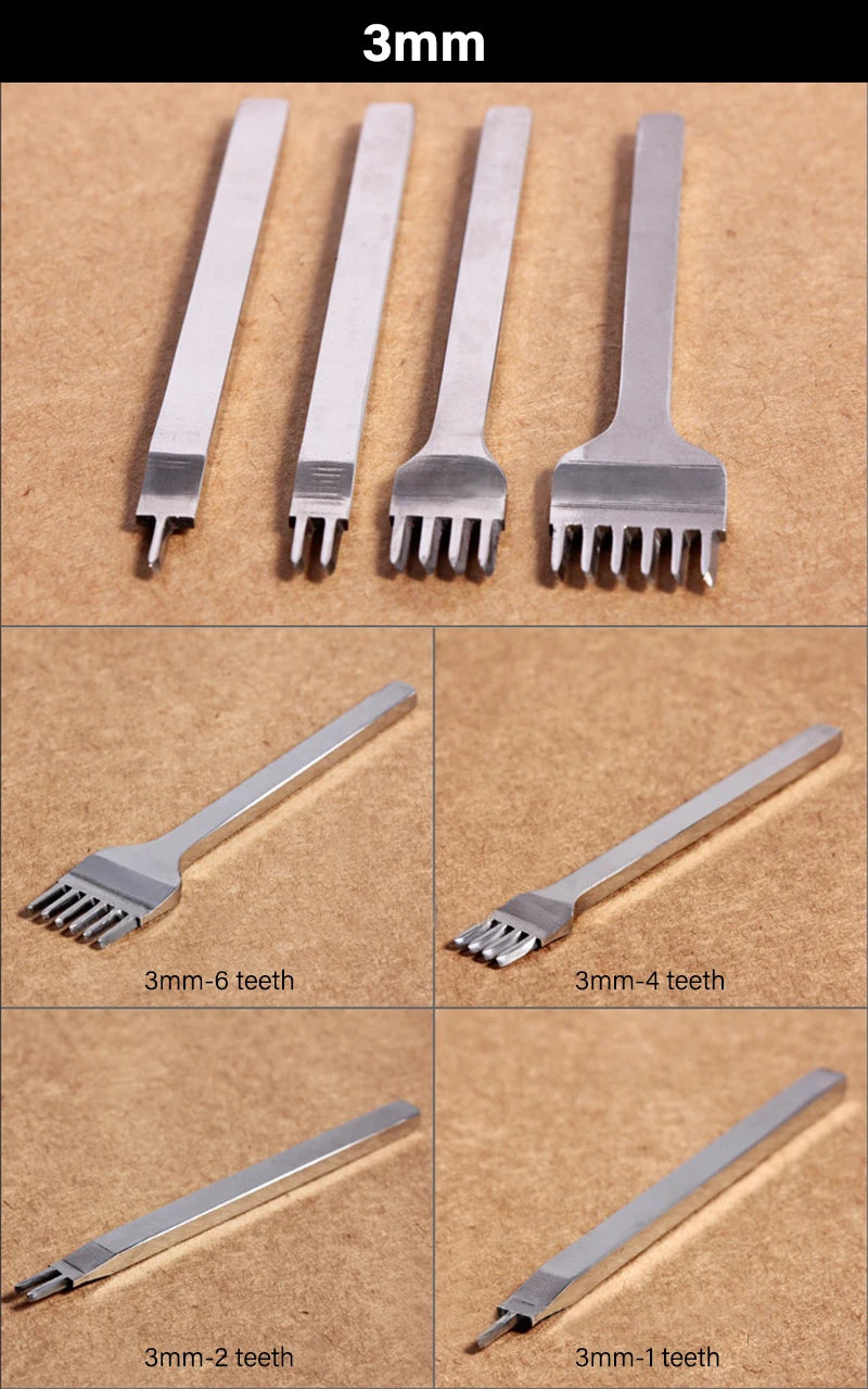 WUTA 1/2/4pcs Leather Chisel Diamond Hole Punch Stitching Tool French Style Pricking Iron DIY Craft Tools Completely Polished