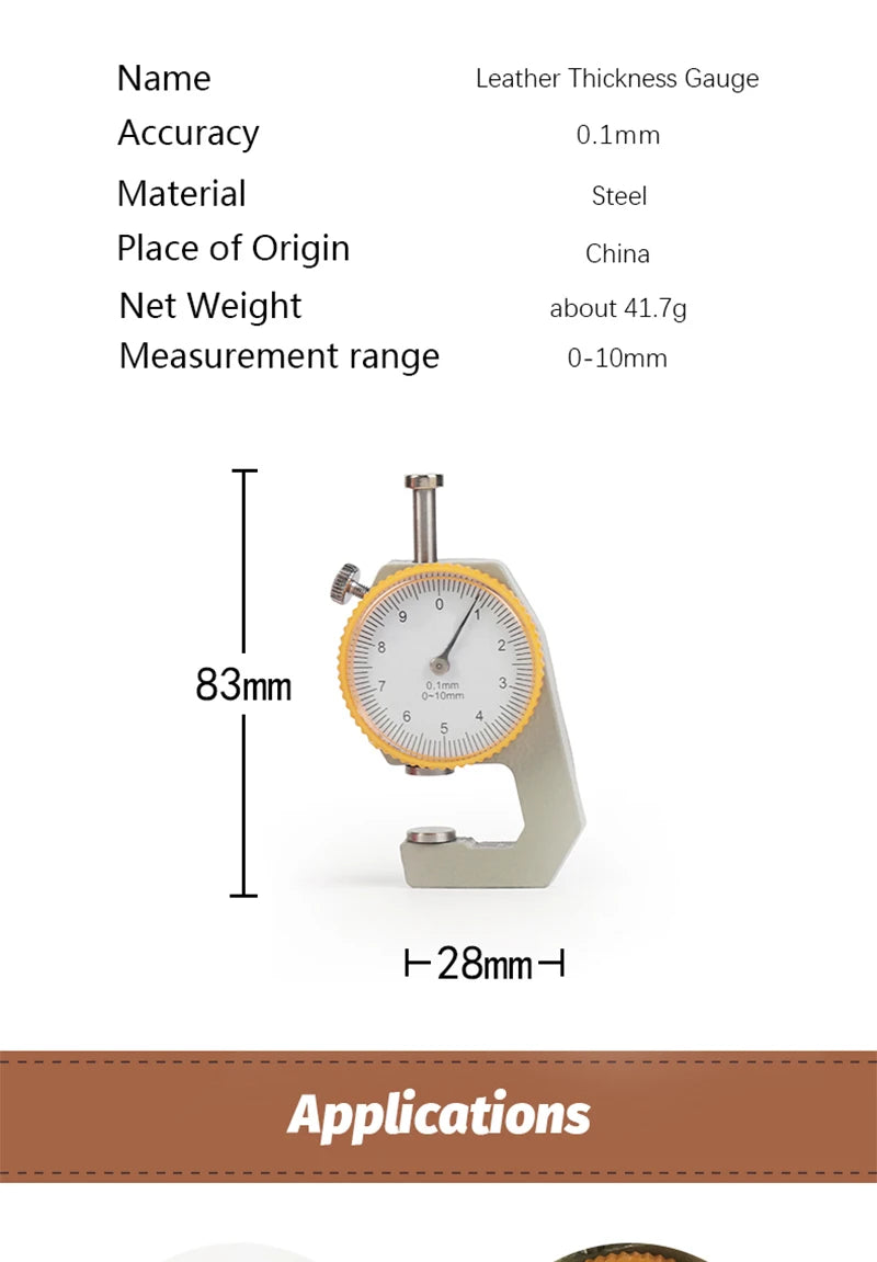 WUTA Leather Thickness Gauge Measuring Tools 0-10mm/0.1mm dial Paper Meter Tester for Hollow Pipe or Circular Tube Caliper