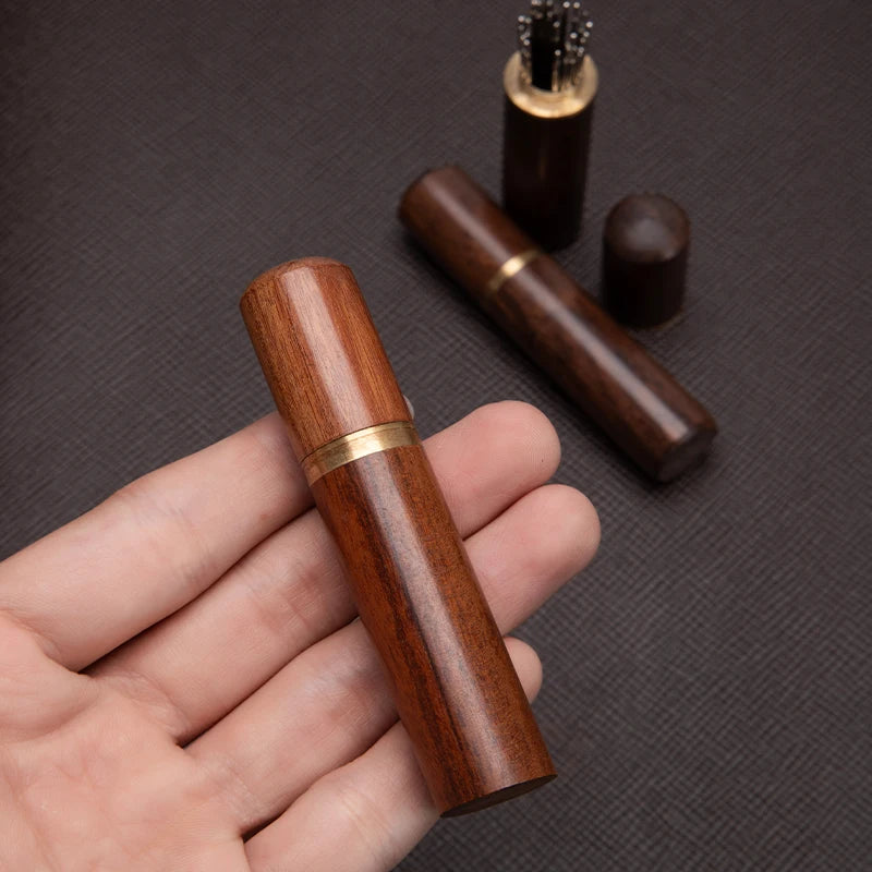 WUTA 1 Pc Durable Needles Storage Case Wooden Box Needles Bottle Sandalwood Needlework Storage Wood Case Toothpick Holder Box